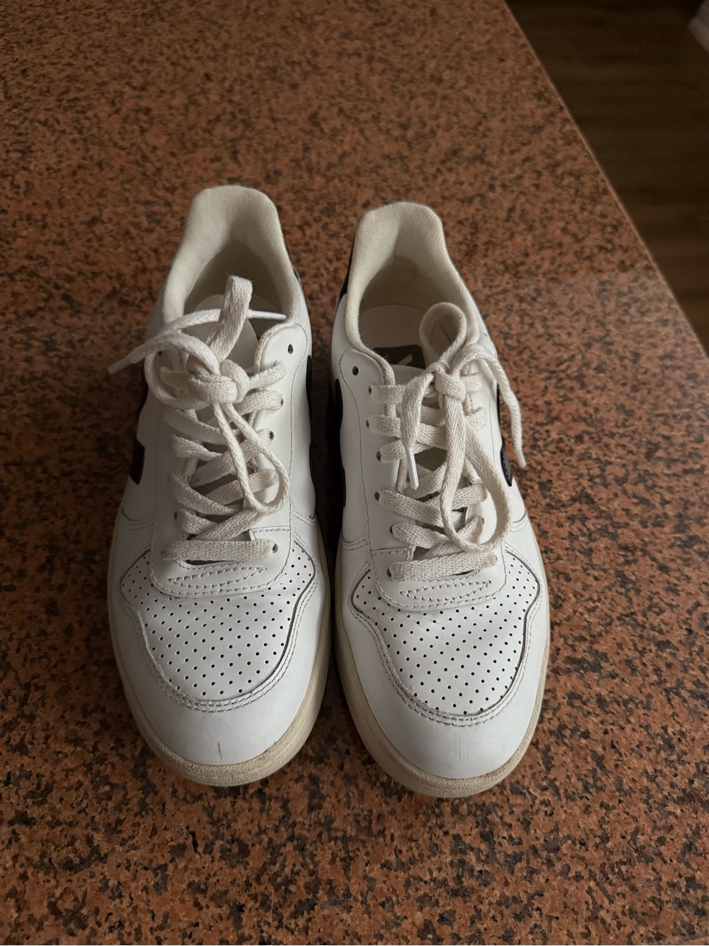 Veja White Leather Women's Sneakers with Black V Detail